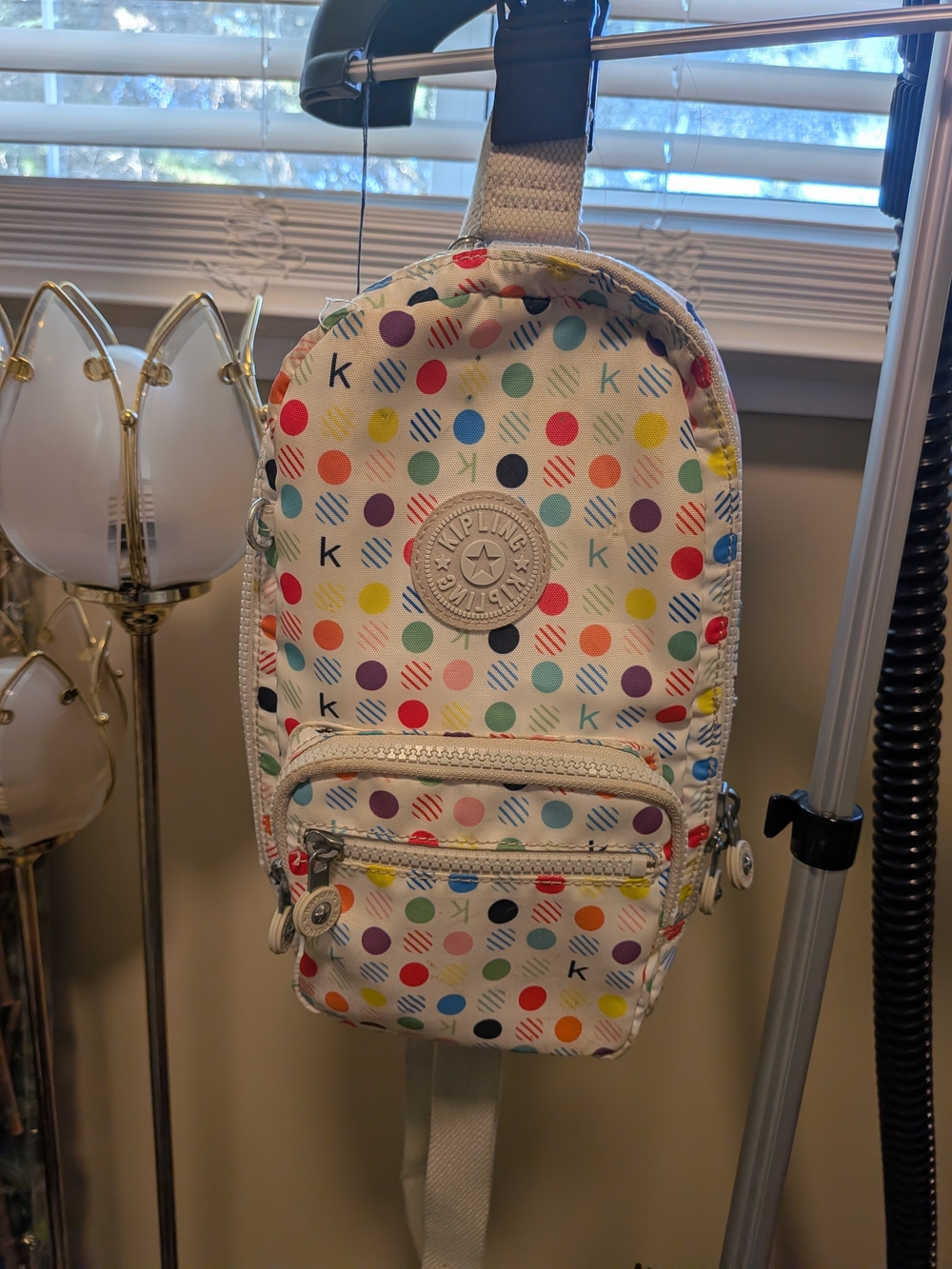 Kipling White Sling Bag with Multicolor Polka Dots